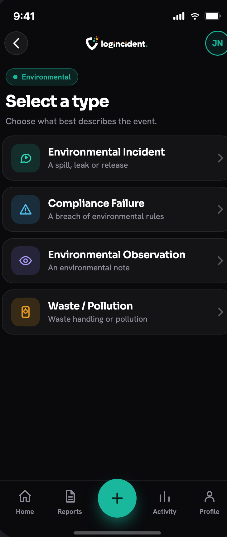 Choosing a Environmental report type