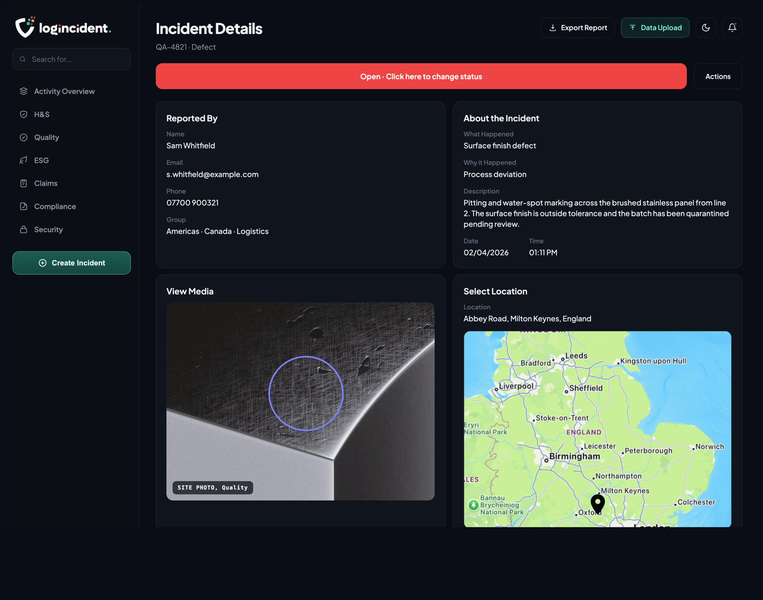 Report detail view in the dashboard
