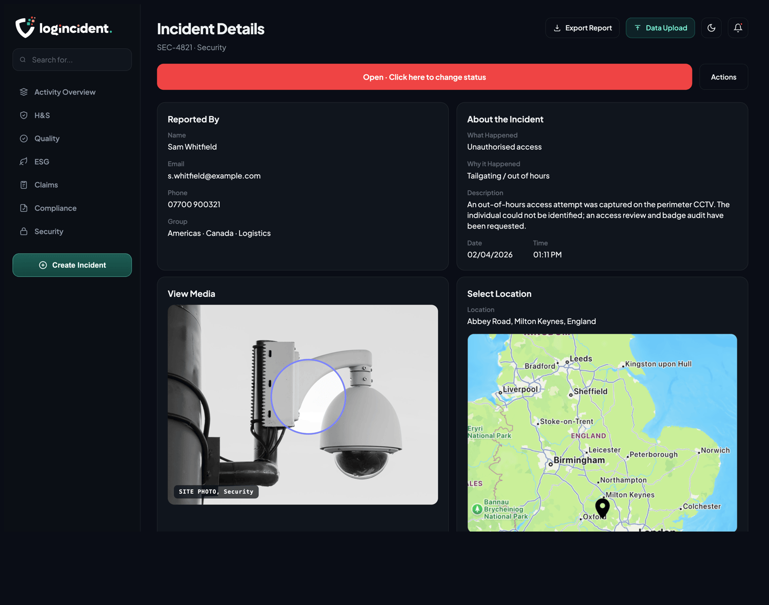 Report detail view in the dashboard