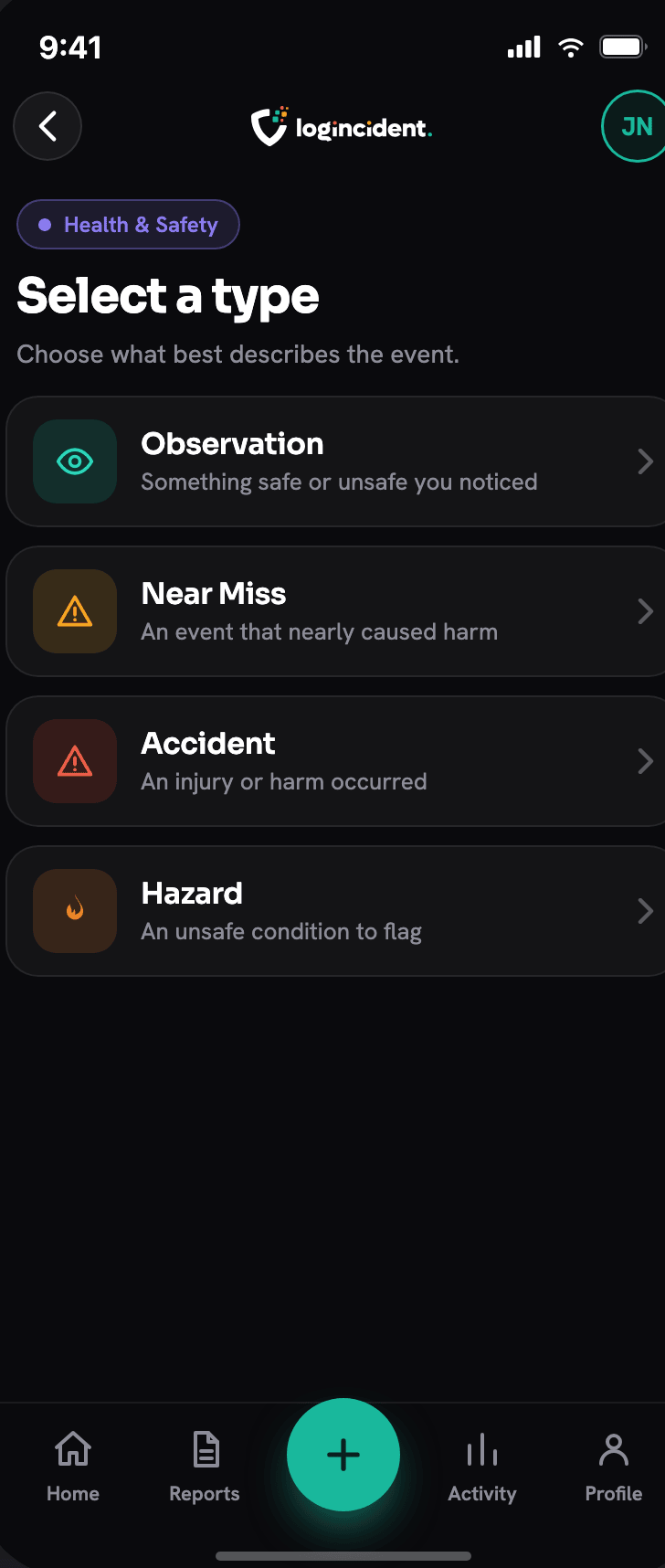 Choosing a Health & Safety report type
