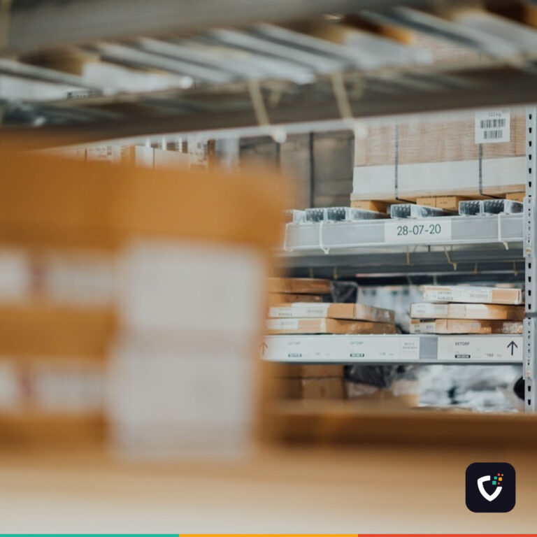 Labelled stock on warehouse shelving